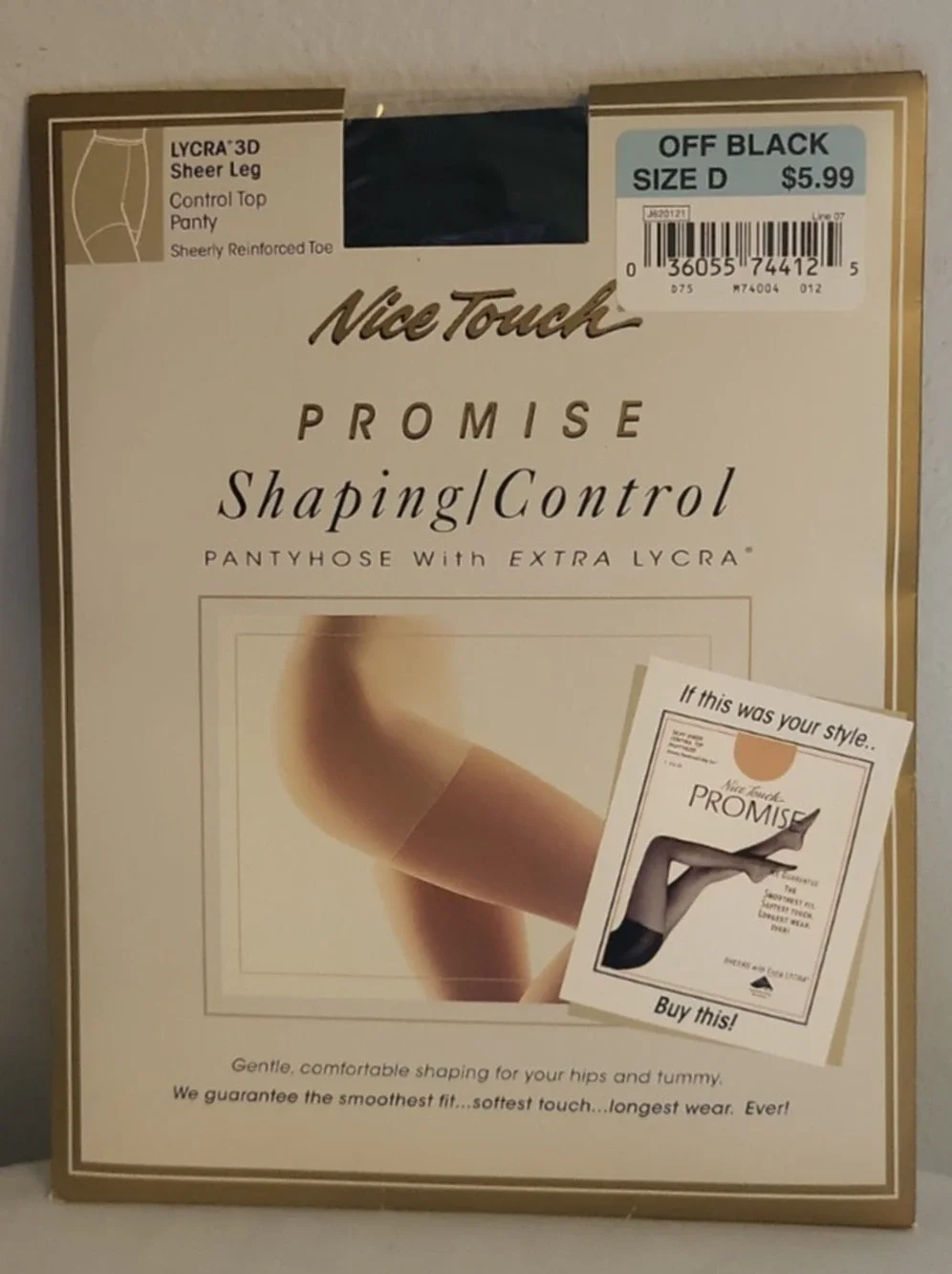Nice Touch Promise Shaping Control Pantyhose Lycra Sheer 3 D Black Size D NOS